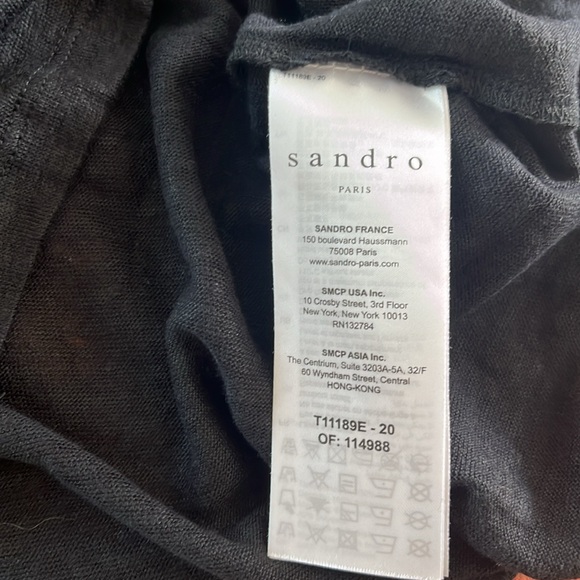 Sandro scoopback linen and lace tee black FR size 2 - Picture 5 of 5